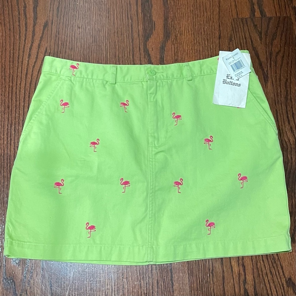 Ralph Lauren Lime Green Flamingo Mini Skirt